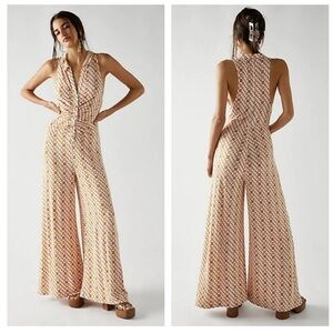 Free People Shayla Halter Jumpsuit Retro Size M NWT